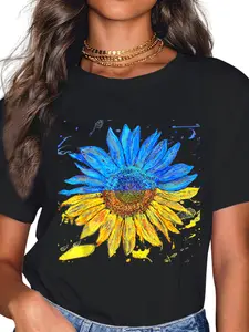 100% Cotton Ukraine Sunflower Ukrainian Flag T-Shirt