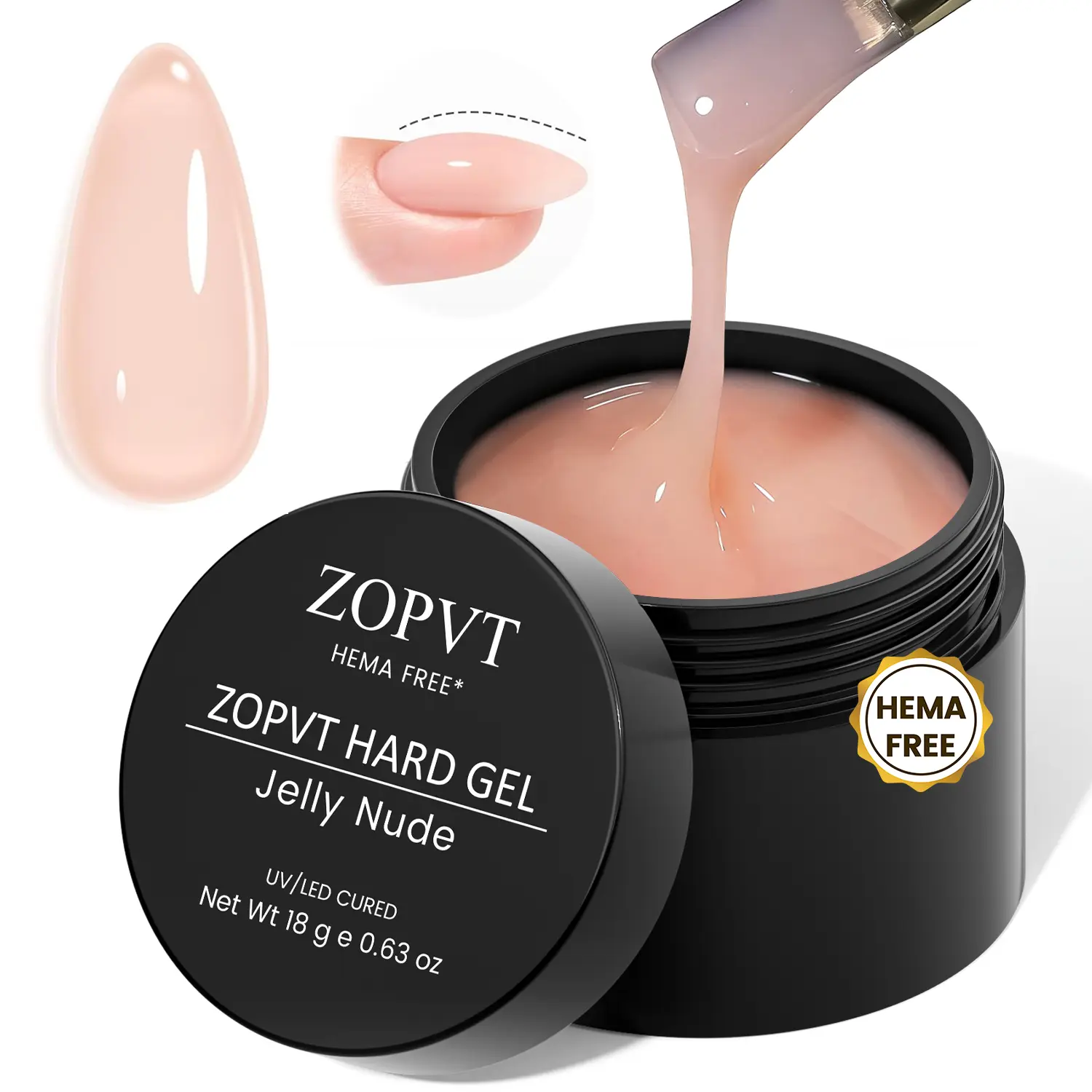 ZOPVT Hema Hard Gel Builder Gel Nail Extension & Repair, Potted Gel Polish, High-Strength UV LED Cure Sculpture Gel Manicure, Nail Gel Art, 0.63oz 9-In-1 Jelly Nude Color for Nail Techs