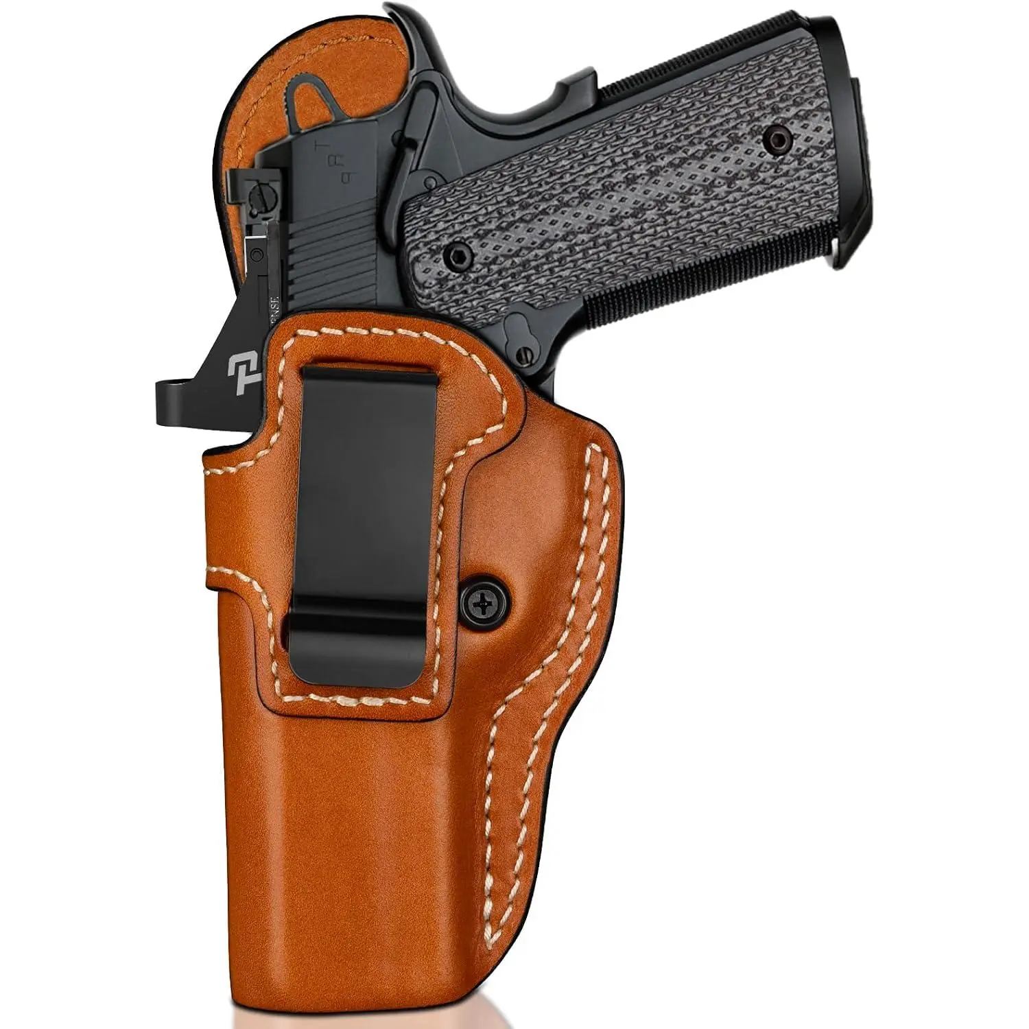 Full-Grain Brown Leather IWB Holster for 1911 Models, Left Handed Concealment for Everyday Carry, Optic-Ready Design Fits 4"-5" Barrels with or without Rail, Tactical Accessories, Optic Slot, Retention Adjust, Inside Waist, 1911 Leather Holster, Molded Sh