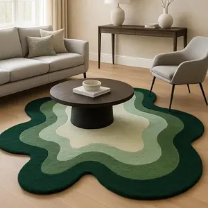 Nordic simple abstract art home decorative rug living room special-shaped carpet green gradient corrugated sofa coffee table non-slip carpet soft and comfortable bedroom bedside machine washable carpet light luxury high-end lounge large area floor mat