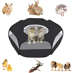 Small Animal Playpen,Popup Playpen,Portable Pet Tent,Foldable,Chicken brooder,Hamster/Dog/Cat/Rabbit/Guinea Pig/Chick Pet Cage Tent with Zipper Cover,Waterproof Black