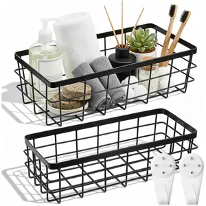 2 Pack Hanging Wire Storage Baskets, Rectangular Metal Storage Wire Basket, Metal Wall Organizer, Wall Storages Shelves for Organizing Walls Mount Storages Spice Rack, Cabinet Organizer, Shower Caddy