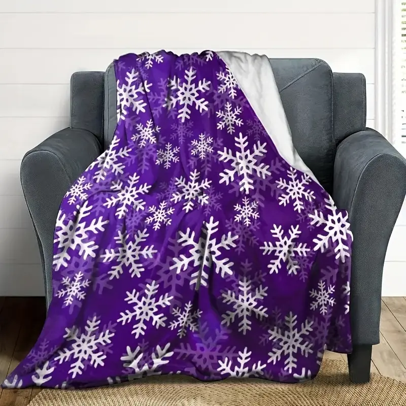 Christmas Element Snowflake Throw Blanket - 80×120cm(32×48inch), Soft, Warm, Comfortable Purple And White Home Living Room Blanket