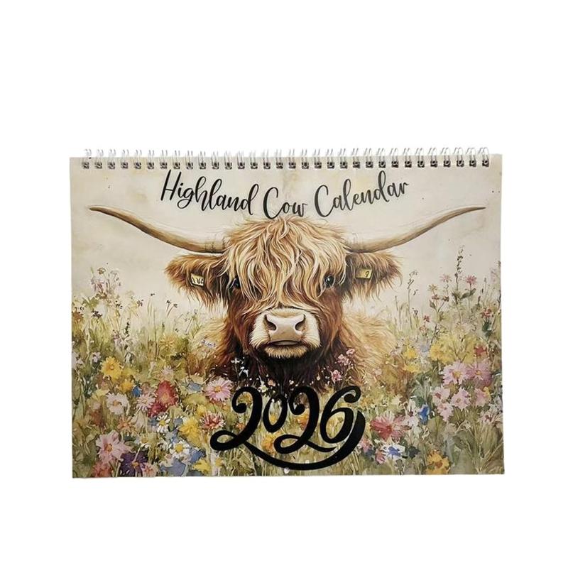 Scottish Highland Cow 2026 Wall Calendar, 12-Month Planner with Monthly Pages, Perfect Gift for Animal Lovers & Home Decor Enthusiasts, Office Stationery Supplies