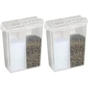 Mini Salt and Pepper Shakers - Dishwasher Safe, Clear Plastic Set of 2 Travel Shakers with Lids