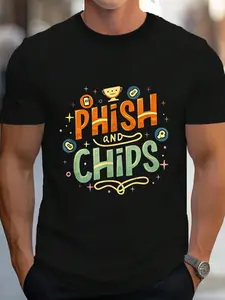 100% Cotton Funny Hackers Phish And Chips T-Shirt Women's Men's Graphic Tee Crew Neck summer vacation Tops