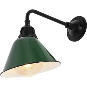 7612F Croydon 9.63" 1-Light Farmhouse Industrial Indoor/Outdoor Iron LED Gooseneck Arm Outdoor Sconce Metal Bell Shade Vintage Cottage Rustic Porch Patio Yard Barn, Green