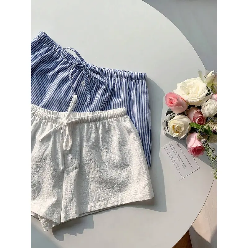 Ciel Fashion 2pcs Women Linen Striped Shorts Ciel Fashion 2pcs Women Linen Striped Shorts