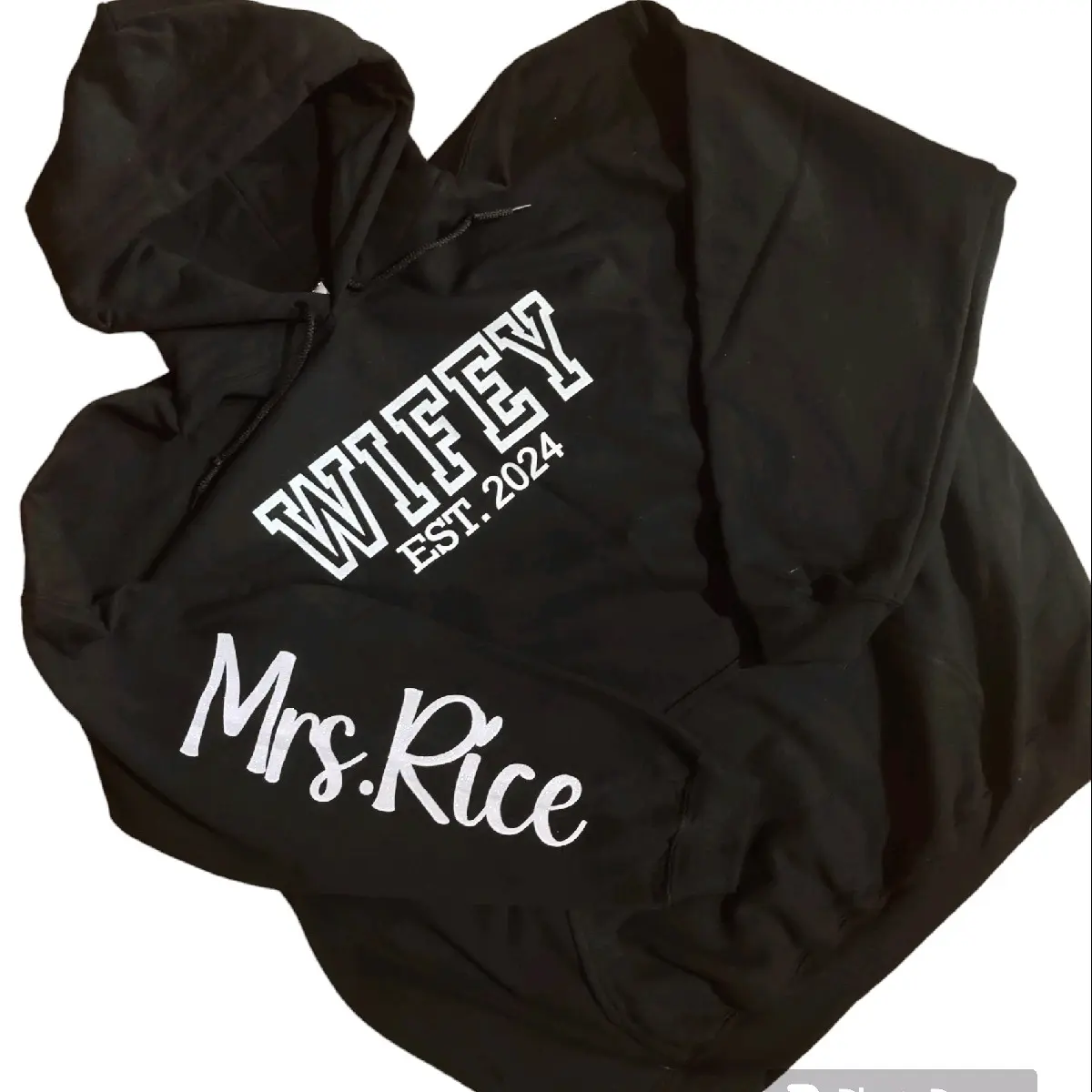 Wifey EST. Hoodie Stylish Sweaters Relaxed Fit Soft Glitter Pullover Long Sleeve graphic sweatshirt
