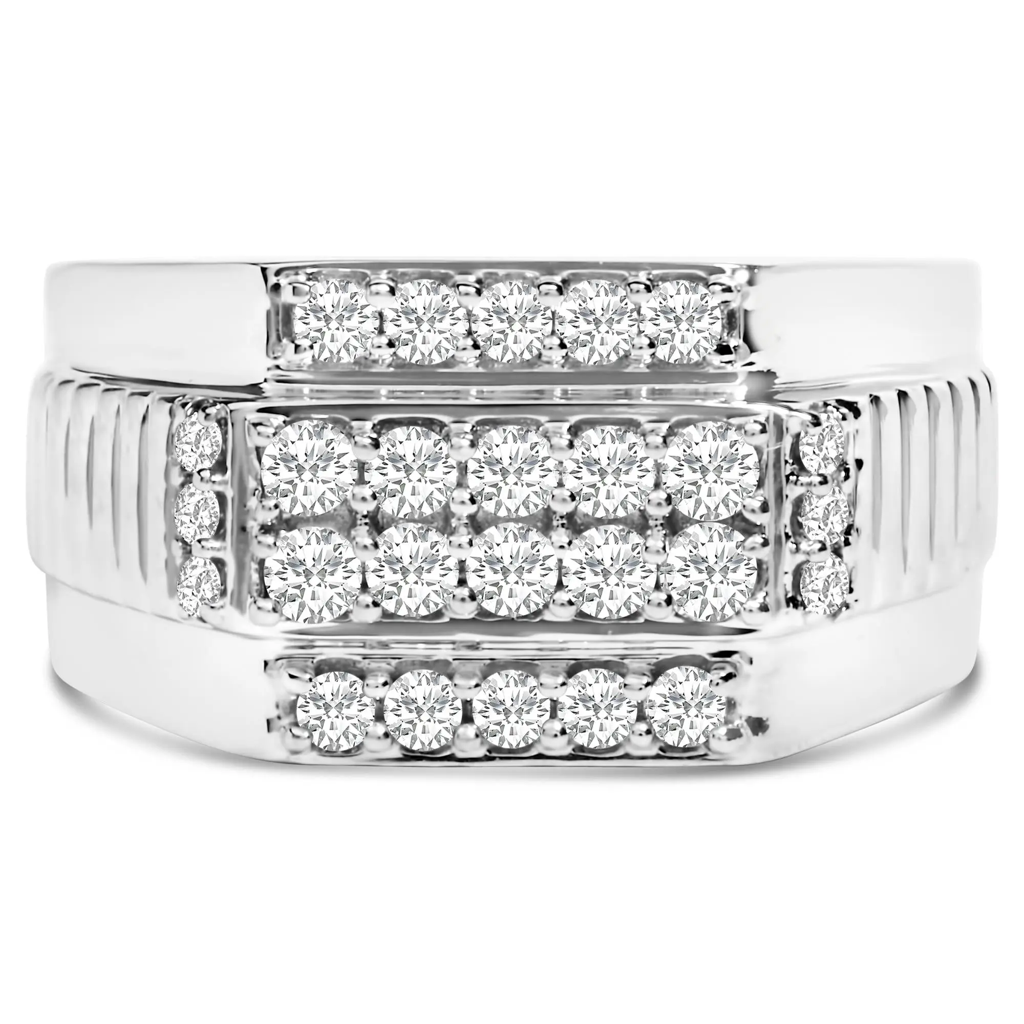 Men's .925 Sterling Silver 1.00 Cttw Diamond Multi Row Band Ring