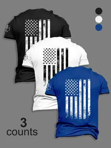 3 Pack Men's American Flag Print Tank Tops, Regular Fit Summer Casual Tops Suitable for Fitness, Running and Outdoor Activities