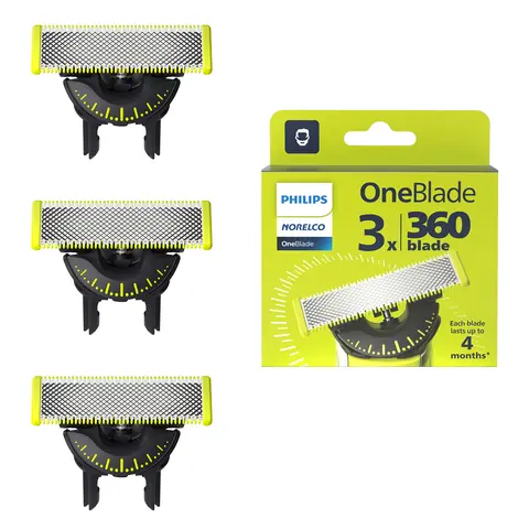 Philips Norelco OneBlade 360 Blade Replacement Blade 3 Pack Kit Razor Stainless Steel