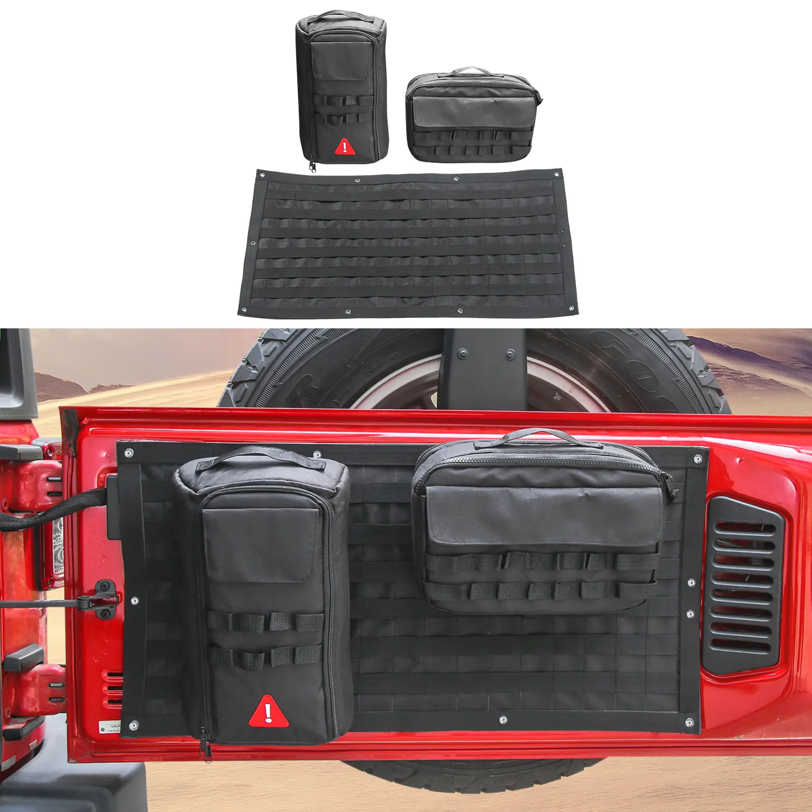 Tailgate Tool Kit Storage Bag Organizer for Jeep Wrangler JK-JL - Heavy-Duty Canvas Racks, Automotive Car Rear Cargo Organization Accessory, Portable Auto Cars Accessories Stowing Solution, Vehicle