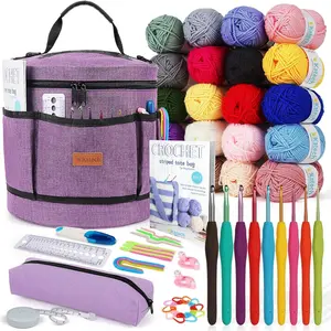 Crochet Kit for Beginners and Adults, Includes Crochet Hooks Knitting Bag Crochet Yarn Instruction, Complete Crochet Supplies Knitting Kit Great Gift