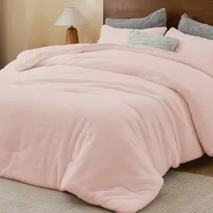 Faux Fur Fleece Queen Comforter Set - & Warm Pink Comforter Queen Size,Soft and Cozy Winter Bedding Set,Fuzzy Thick Bed Set,1 Comforter and 2 Pillowcases