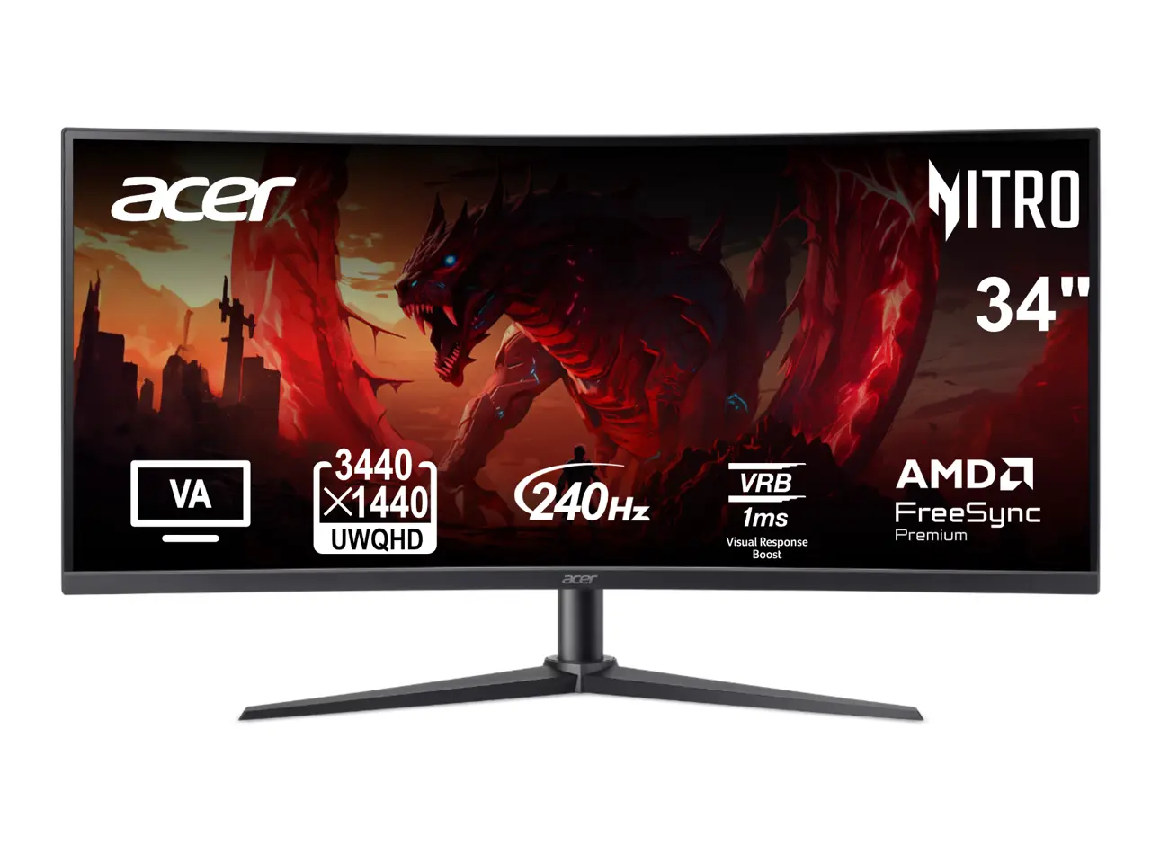 Acer Nitro 34 inch Ultrawide QHD 2K 1440P 240Hz with AMD FreeSync Premium (AMD Adaptive Sync) Gaming Computer Monitor XZ340CUR W0BMIIPHX