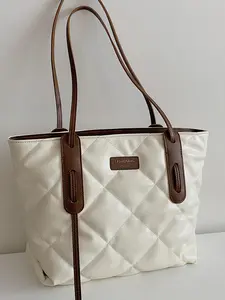 Women's Fashionable Quilted Design Tote Bag, Casual Large Capacity Shoulder Bag for Work & School, Trendy Versatile Commuting Bag, Girl Fashionable Shopping Bag