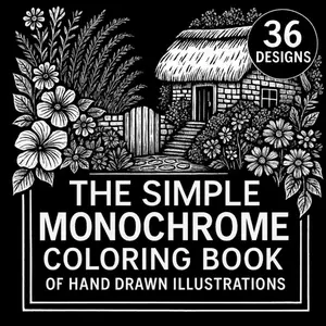 The Simple Monochrome Coloring Book: Hand-Drawn Illustrations of Cozy Scenes, Flowers, Animals, and Mandalas to Color with One Pen – Relaxing Stress ... for All Ages (Monochrome Moments Series), Paperback