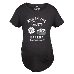 Maternity Bun In The Oven Bakery T Shirt Funny Cute Pregnant Pastry Baking Tee for Ladies Funny Graphic Maternity Tee Cute Pregnancy Tees With Plus Sizes Pregnant Sarcastic Maternity Wear Funny Food Short Black -