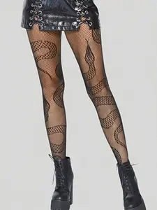 Women's Fishnet Jumpsuit, Sexy Mesh Pantyhose, Transparent Snake Pattern Stockings, All Seasons Fashion, Striped Design