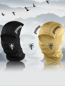 Unisex Letter & Cross Print Balaclava Hat, Windproof Dustproof Full Face Covering Neck Mask, Fashion Accessories for Outdoor Sports Mountain Climbing Riding, Protective Gear, Motorcycle Helmet Liner
