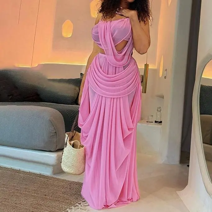 Summer Skirt Sets Women 2 Piece Mesh Sheer Spaghetti Strap Tops Draped Flowy Maxi Skirts Beach Party Vacation Outfits Womenswear Breathable