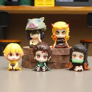 4-15pcs/set Demon Slayer Anime Figure Toy-Kimetsu No Yaiba Q Version Tanjiro Nidouzi Inosuke Zenizu PVD Figurine Model Doll Gift