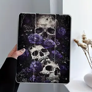 Gothcore Skull & Purple Rose Folding Stand Case Casing for iPad, Transparent Acrylic Hard Back, Pencil Slot & Charger Slot, Scratch-Resistant Slim Tablet Protective Cover for iPad 10.2 2019/2020/2021, Mini, Pro, Air, Ipad Accessories