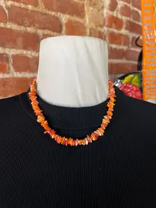 16" orange Spiny Oyster Shell Nugget Necklace