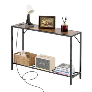 VEVOR Narrow Console Table, 41.7 Behind Couch Table with Power Outlets, 2-Tier Long Entryway Table, Sofa Table with Metal Frame and Charge Station, for Entryway, Hallway, Living Room