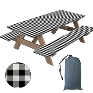 3 Piece Plaid Outdoor Picnic Table Set, Perfect for Patios Parks Camping Parties, Durable Design for All-Weather Use