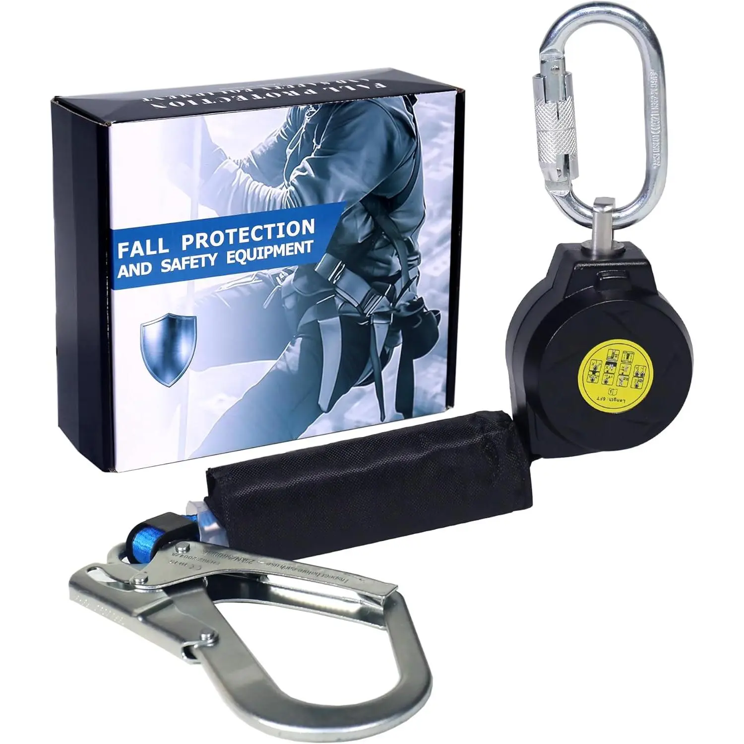 6FT Self-Retracting Fall Protection Lanyard, Polymer Housing, 360° Swivel Top Connector, Speed Brake, Abrasion Resistant, OSHA/ANSI Compliant for Construction, Roofing, Over 5,000 lbs Load Capacity Static Climbing Rope