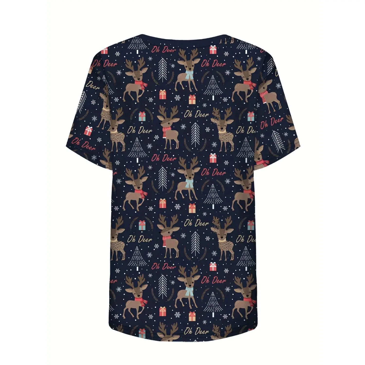 Festive Nurse Costume for Women - V-Neck Short Sleeve Christmas Reindeer Print Shirt with Pockets - Soft and Adorable Nurse Uniform - Perfect Christmas Gift