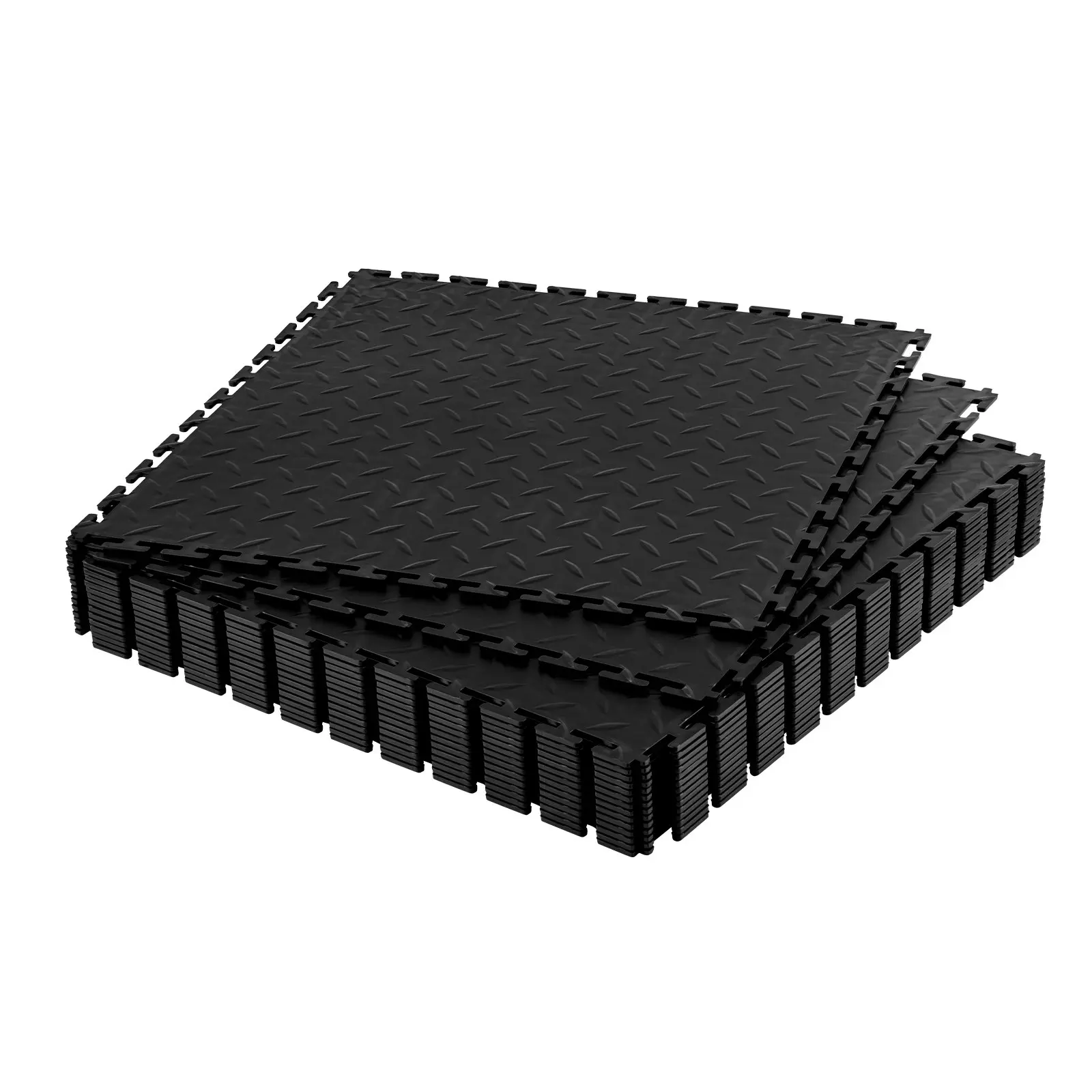 VEVOR 16-Piece Garage Floor Tiles, 20.2x20.2x0.2 in Interlocking Modular PVC Mats, Diamond Plate Slip-Resistant for Workshop, Tool Room, Black, Warehouse