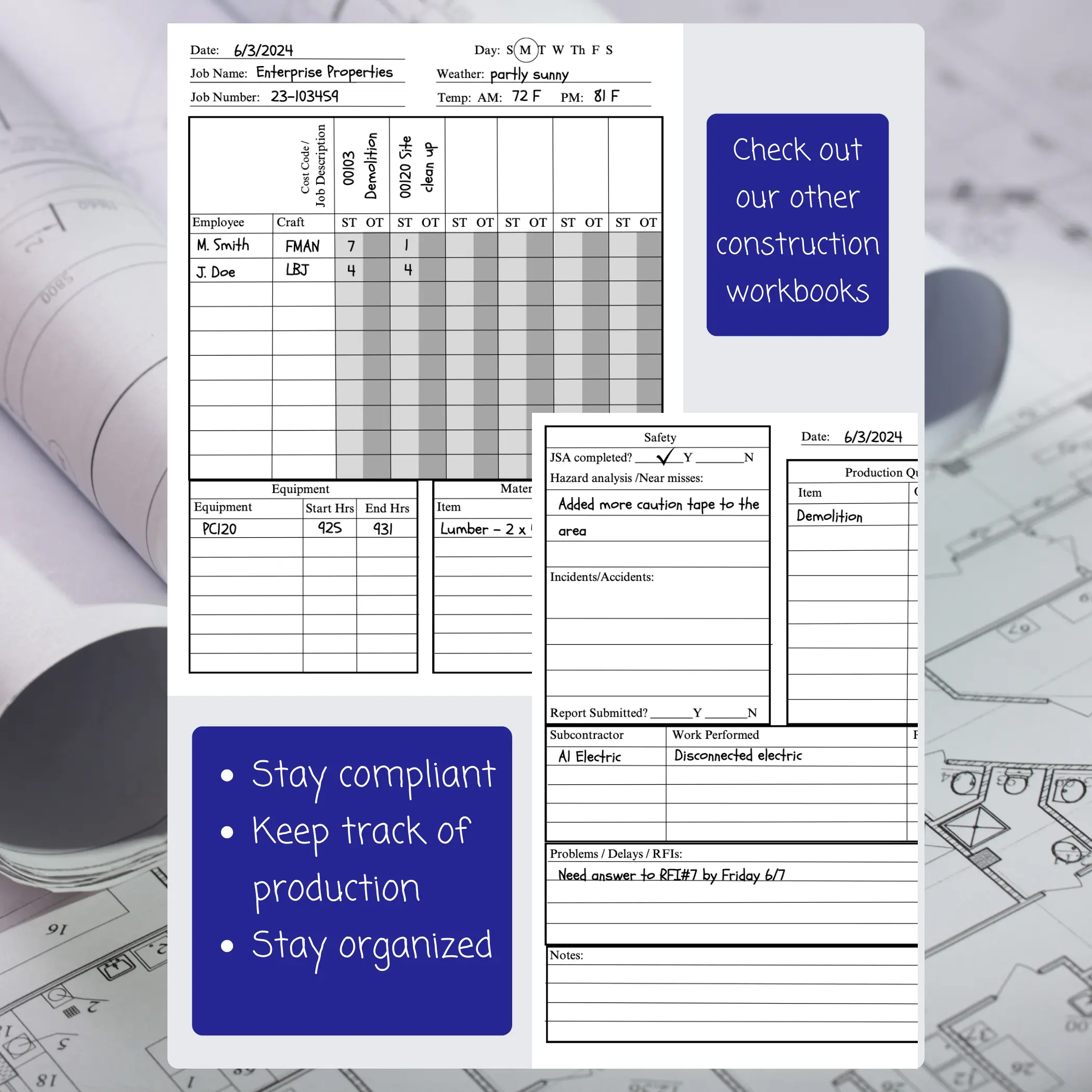 Daily Work Journal: A Construction log