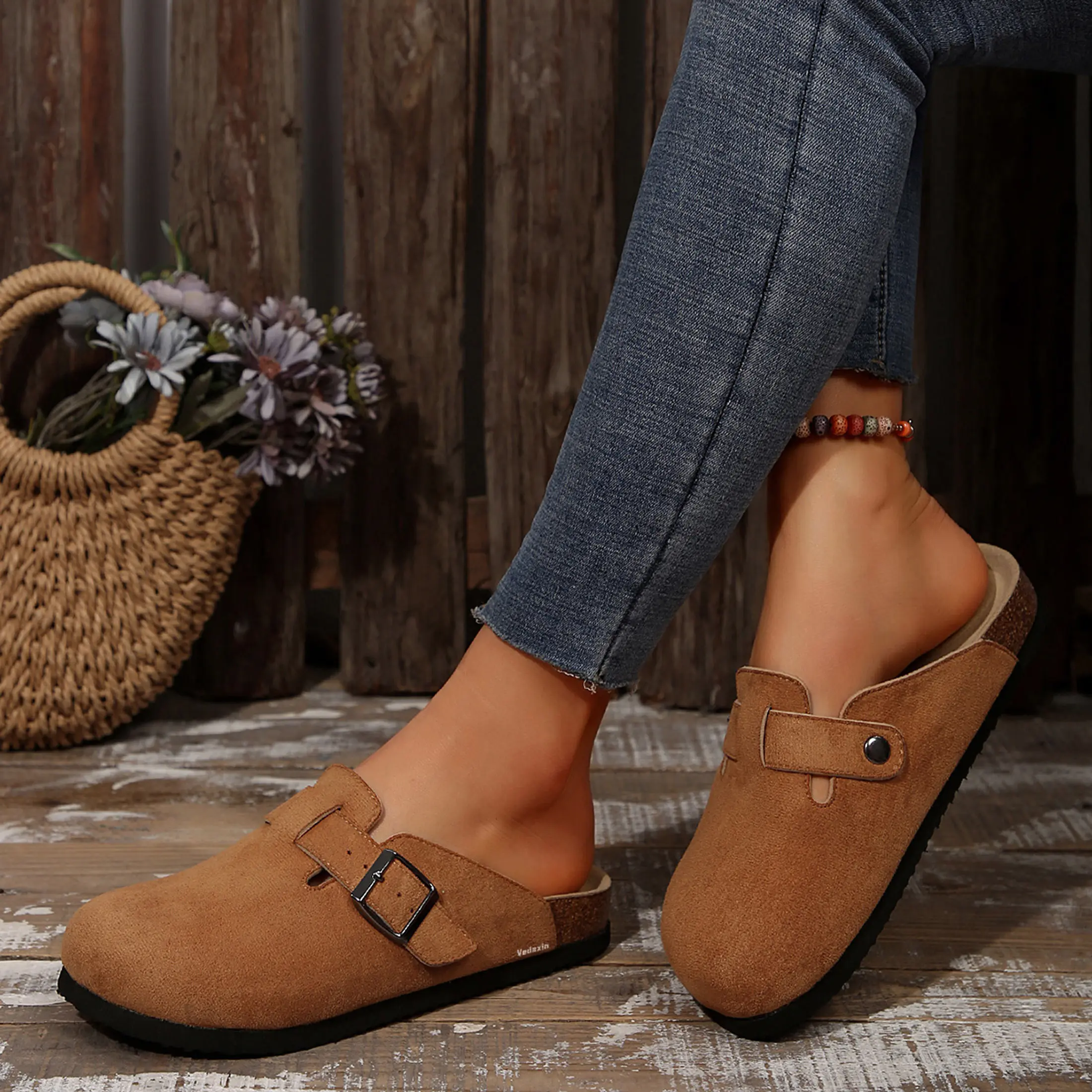 Women's Men's Suede Clogs Leather Mules Cork Footbed Potato Shoes Comfort Slip on Sandals Springfresh