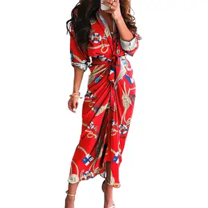 Long-Sleeve Breasted Shirt Dress