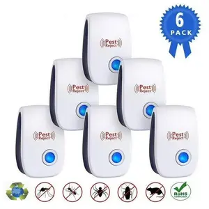 6 Packs Ultrasonic Pest Control Repeller  Electronic Plug-in for Indoor Use Against Insects Roaches Spiders Ants Bugs Mosquitoes Mice Safe & Reliable for House Kitchen Garage Warehouse