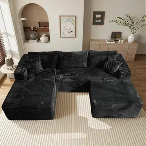 【3Packages Shipping】 105" Sectional Boneless Sofa Couch with Chaise, Modular Cloud Couch with Ottoman Plush Corduroy, No Assembly Required Big Comfy Sofa Bed with Fluffy Memory Foam for Livingroom summergarden
