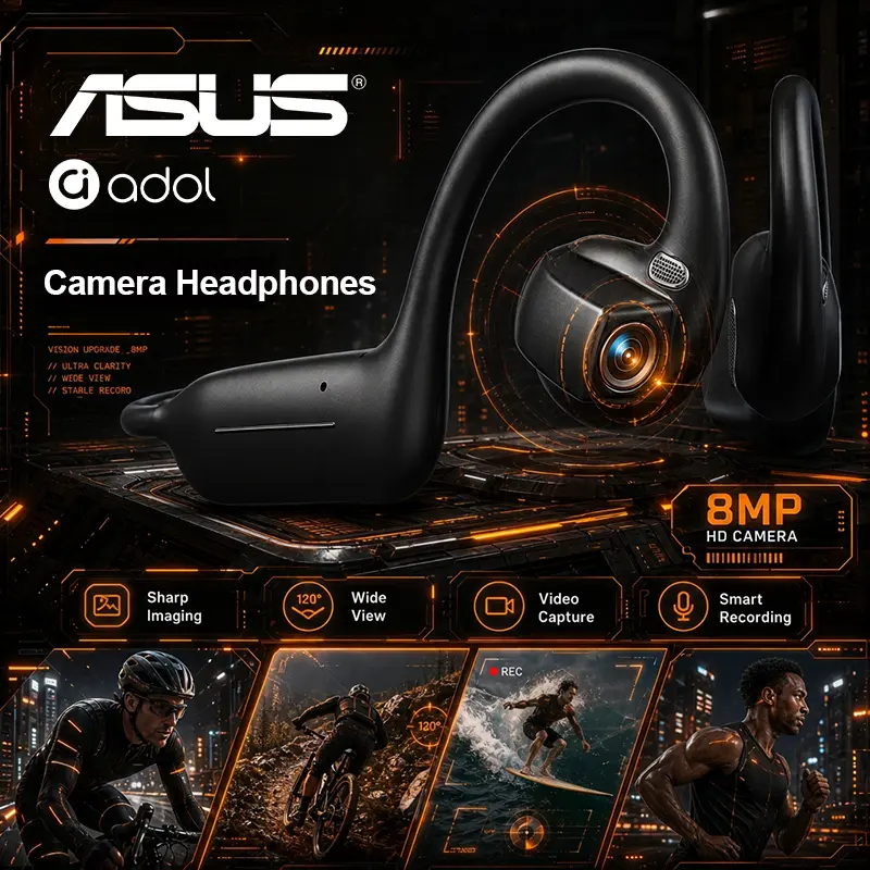 ASUS Adol OWS-G206 Bluetooth Headphones With 8MP EIS Stabilized Camera, First-person perspective
