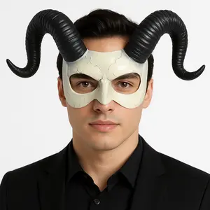 Ram Horned Skull Half Mask - Halloween Costume Accessory