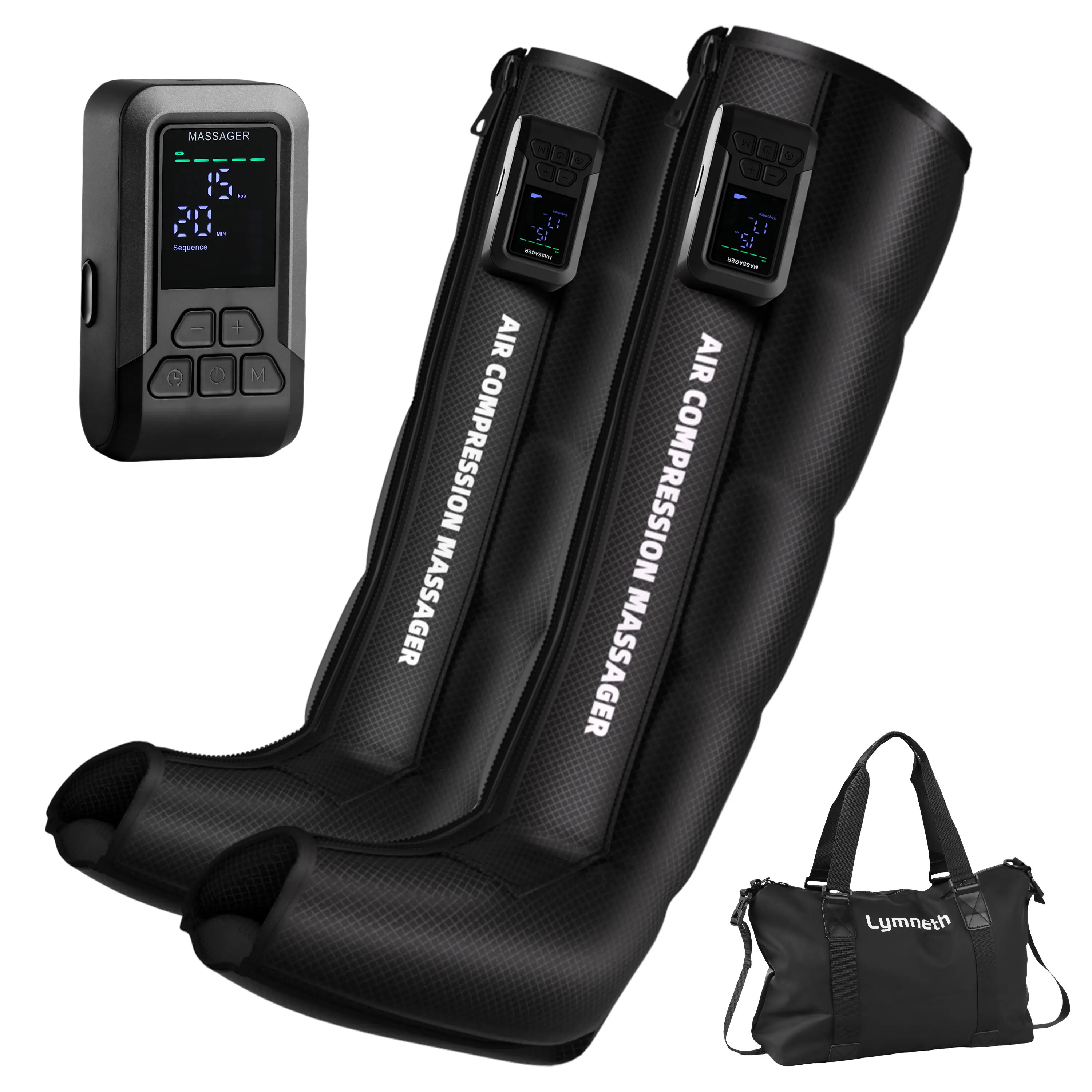Lymneth Professional Air Compression Leg Massager for Circulation and Pain Relief, Cordless Full Leg Recovery Boots with Dual Controllers, Sequential Compression Therapy Machine - Pair, M