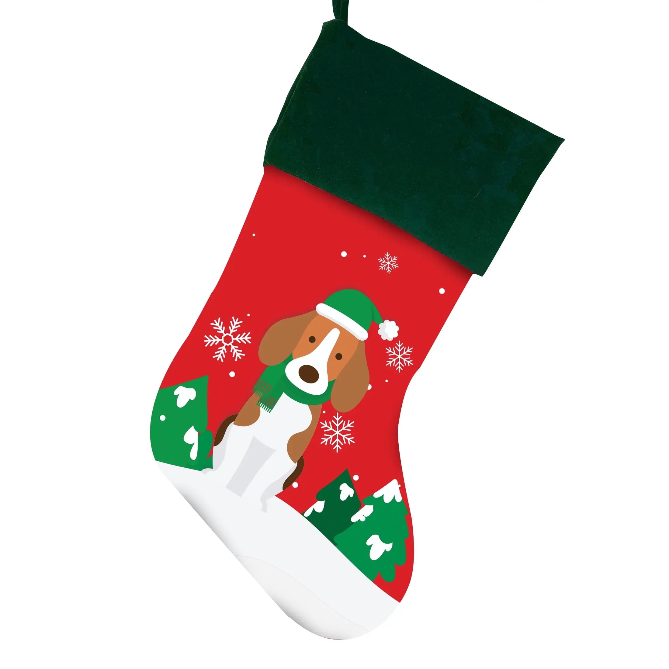 Beagle Christmas Stocking For Dog, Measures 19", Red Pet Stocking