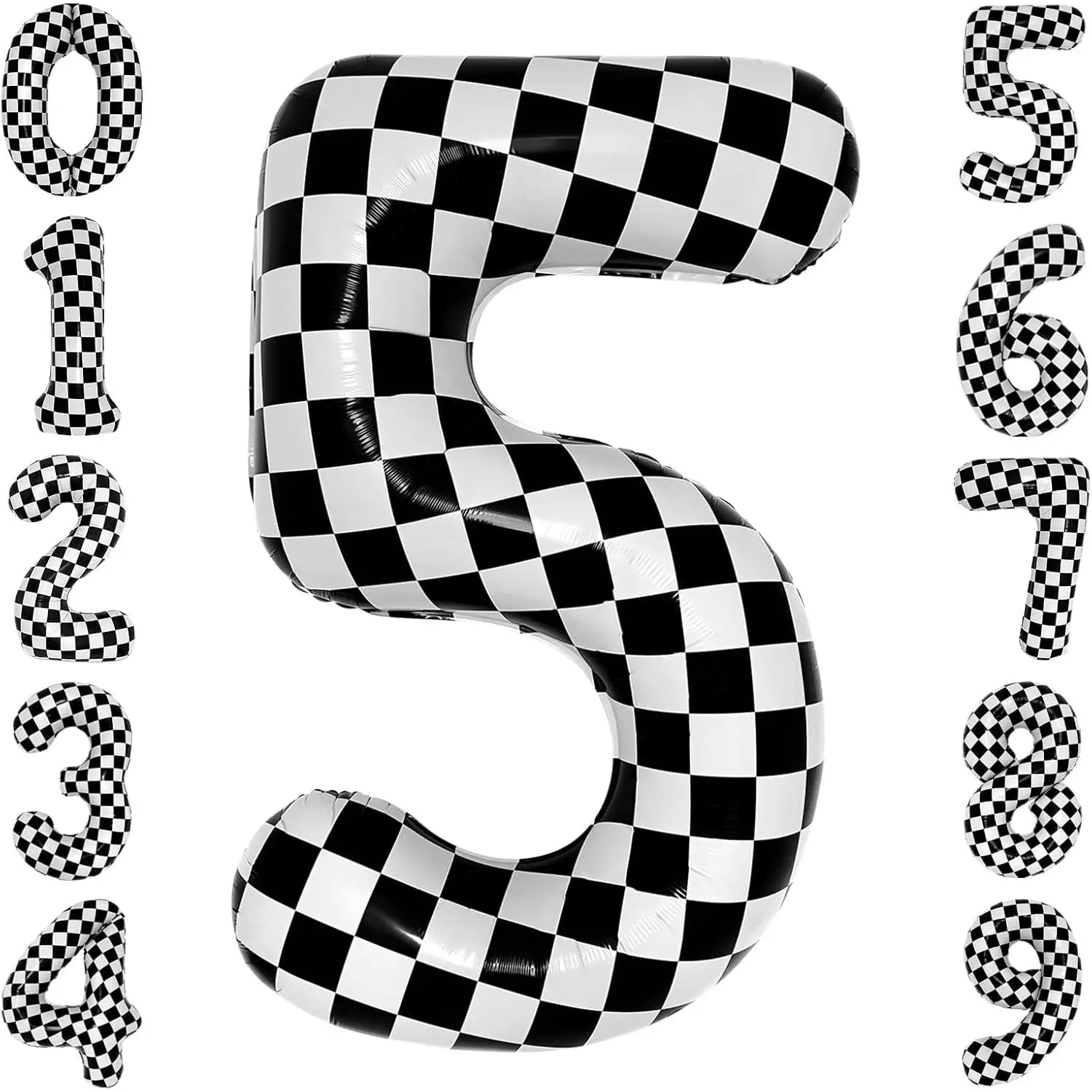 40 Inch Checkered 5 Balloon Large Black and White Number Balloon for Race  5th Birthday Party Supplies Number 5 Checkered Balloon