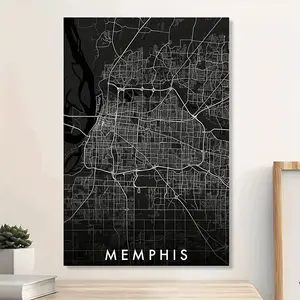 1pc Classic Memphis City Map Canvas Print,  Wall Art for Home & Office Decor, Ideal for Living Room, Bedroom, Corridor, Cafe, Bar, Dormitory, Bathroom - No Electricity Needed, Featherless, Wall Decor |     Monochrome Decor |     Artistic Map, Wall