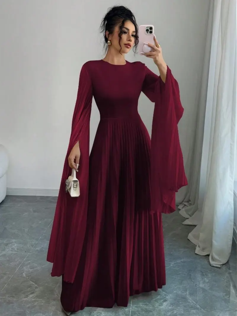 strapless open back dress Dewlily Knit Pleated Dress for Women, Teens, 20s, 30s, Korean Fashion, Casual, Long Sleeve, Mini, Square Neck, Spring, Autumn, Winter, Solid Color, Si main image 0