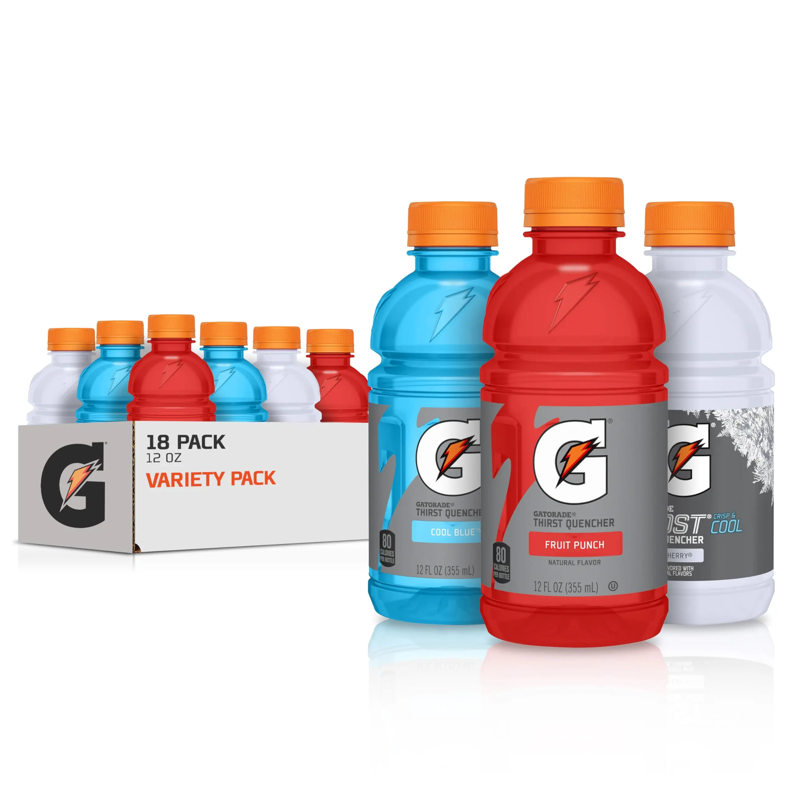 Electrolyte Sports Drink Variety Pack, Fruit Punch, Glacier Cherry & Cool Blue Flavors, Hydration Beverage with Electrolytes & Carbohydrates, Ready to Drink, 12 fl oz Bottles, 18 Pack