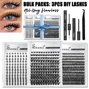 Bulk, Cosmetic | 3pcs Lash Clusters Kit, Manga/Flora D Curl Eyelash Clusters, Volume Eyelash Clusters, Lash Extension Kit with Bond&Seal Remover Tweezers for DIY Lash Extensions, Natural Lash Clusters Set, Perfect for Daily, Party, Beginner Friendly