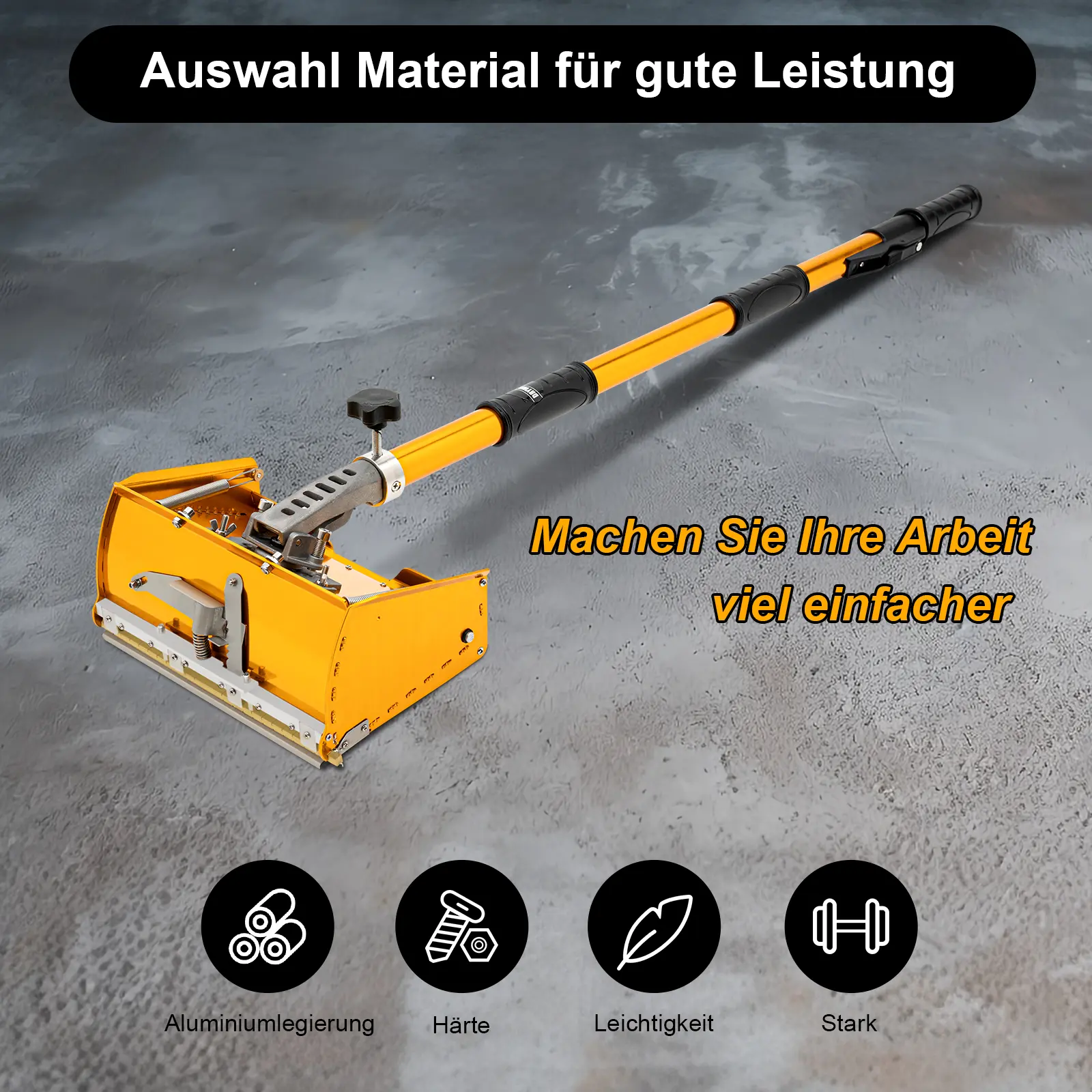 Handheld Drywall Flat Finishing Box Tool (Yellow) Aluminum Alloy+Silicone 5-Gear Adjustable Rod (3.44-5.51ft) 60°/90° Scraping Head - Ideal for Halloween/Christmas Wall/Ceiling Putty Application (Professionals/DIY Enthusiasts) Retractable Stainless Steel