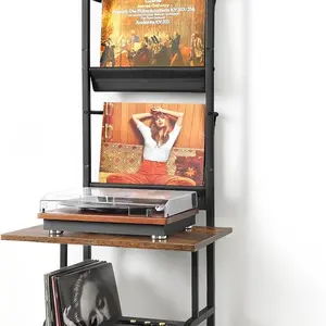 Record Player Stand with Vinyl Storage, Record Player Table with Vinyl Record Storage up to 200 Albums, Turntable Stand with Record Holder Display Shelf, Record Player Cabinet Organizer Rack